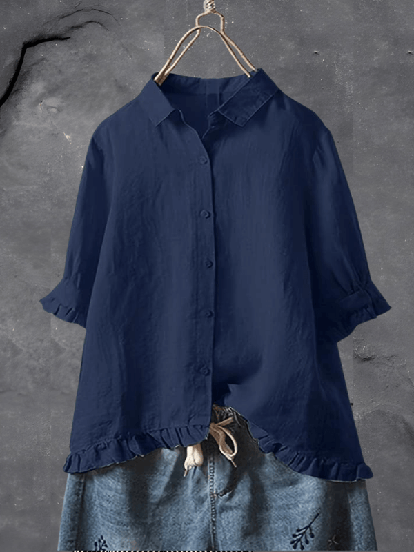 Damen Sommerbluse mit Rüschenärmeln und Knopfleiste