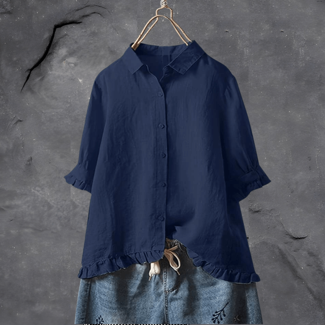Damen Sommerbluse mit Rüschenärmeln und Knopfleiste