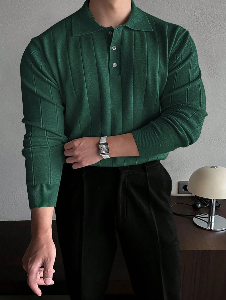 Langärmeliges gestricktes Poloshirt für Männer