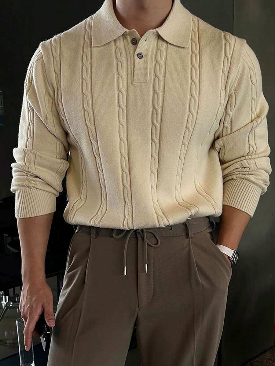 Langärmeliges gestricktes Poloshirt für Männer