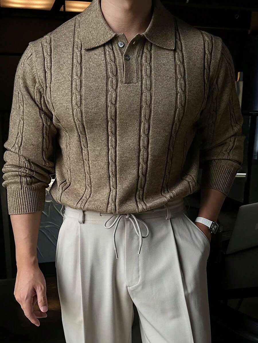 Langärmeliges gestricktes Poloshirt für Männer