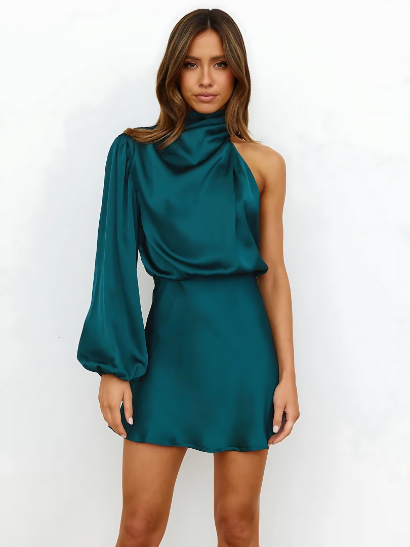 One-Shoulder-Minikleid für Damen mit Puffärmeln
