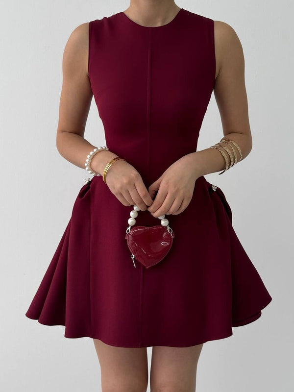 Damen Ärmelloses Minikleid In A-Linienform In Bordeauxrot