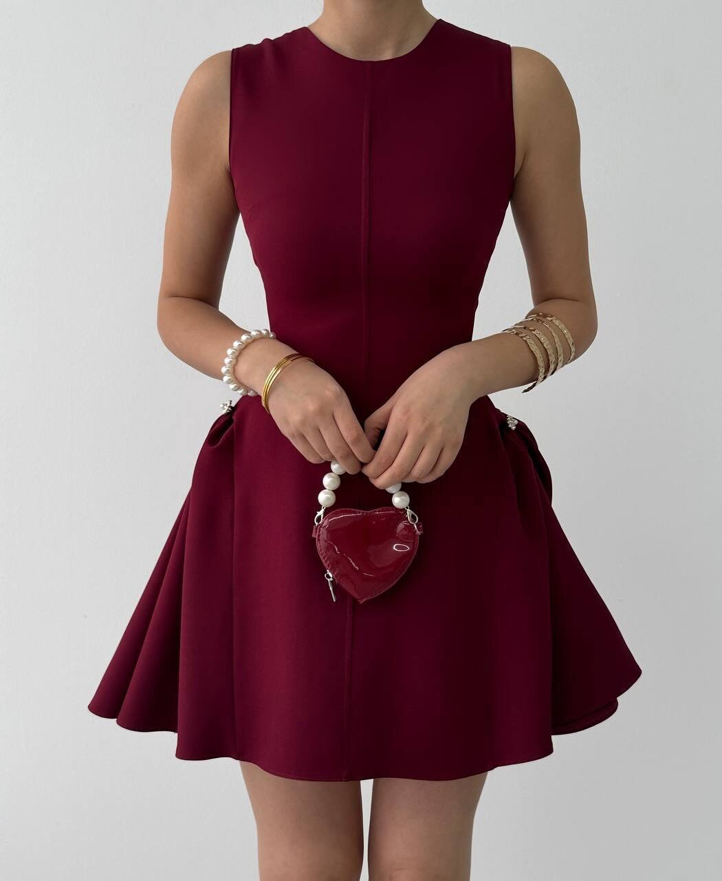 Damen Ärmelloses Minikleid In A-Linienform In Bordeauxrot