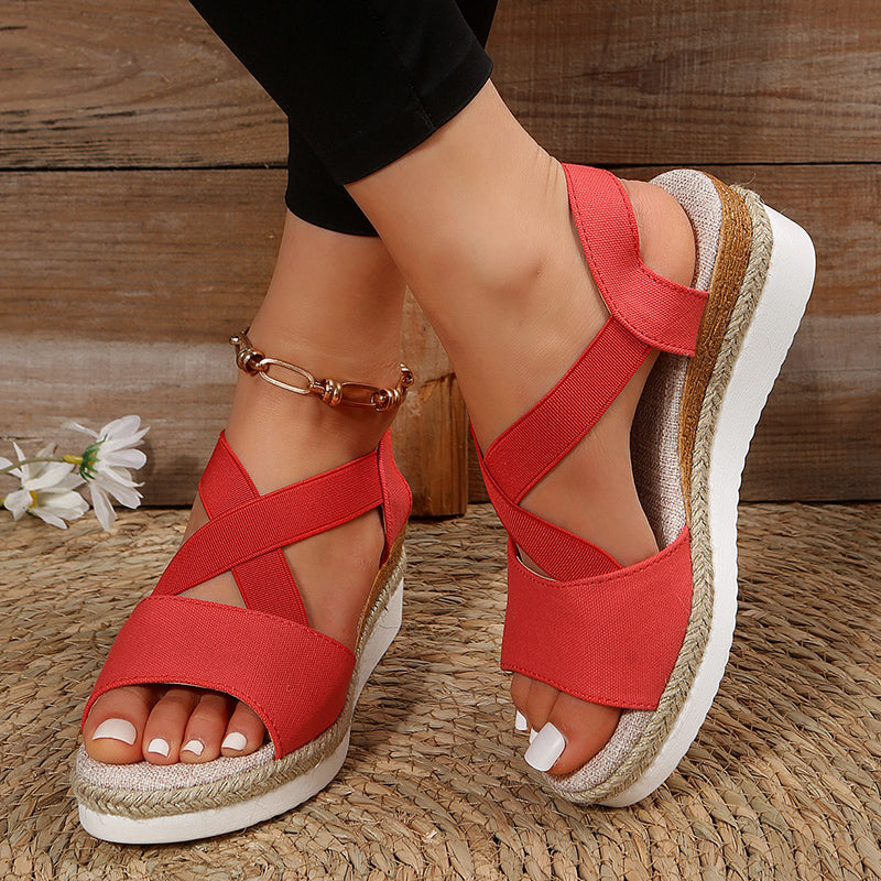 Damen Keilsandalen mit Kreuzriemen und Knöchelriemen