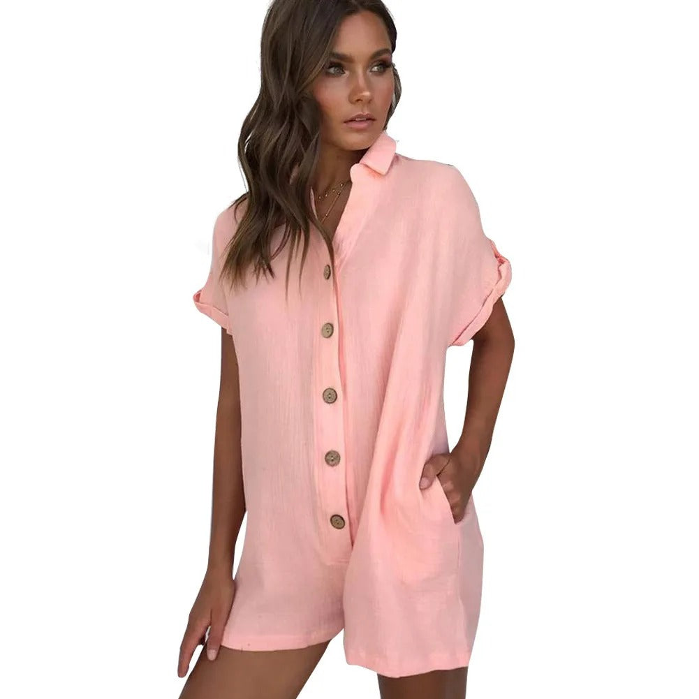 Kurzarm-Jumpsuit mit Kragenausschnitt für Damen