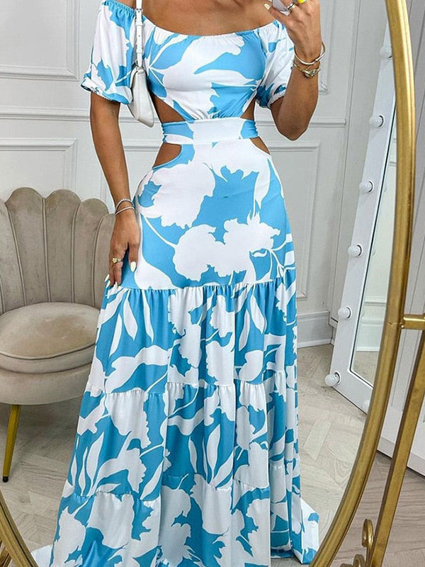 Bedrucktes Maxikleid mit schulterfreiem Design für Damen