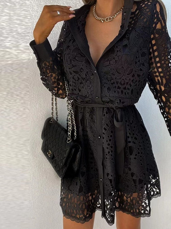 Damen Spitzen-Minikleid mit Knopfverschluss