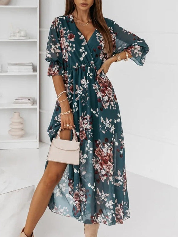 Damen Midikleid mit V-Ausschnitt und Schlitz