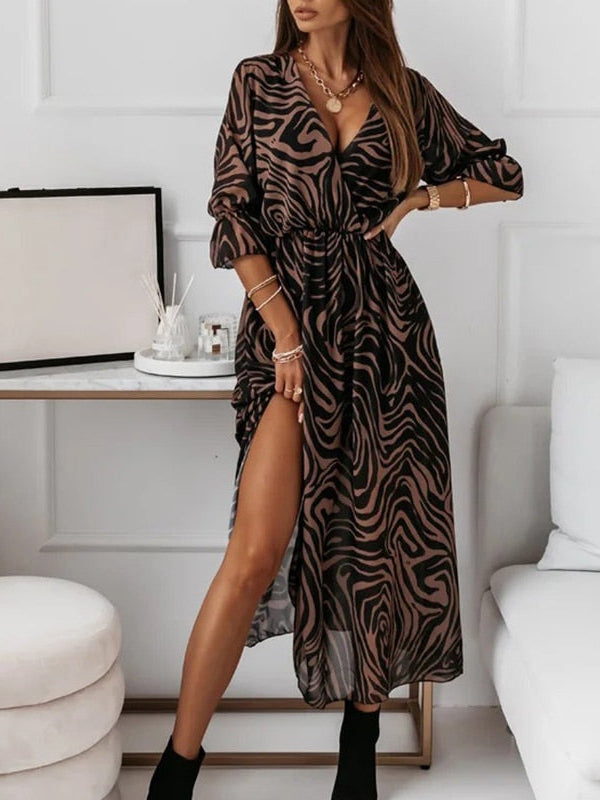 Damen Midikleid mit V-Ausschnitt und Schlitz