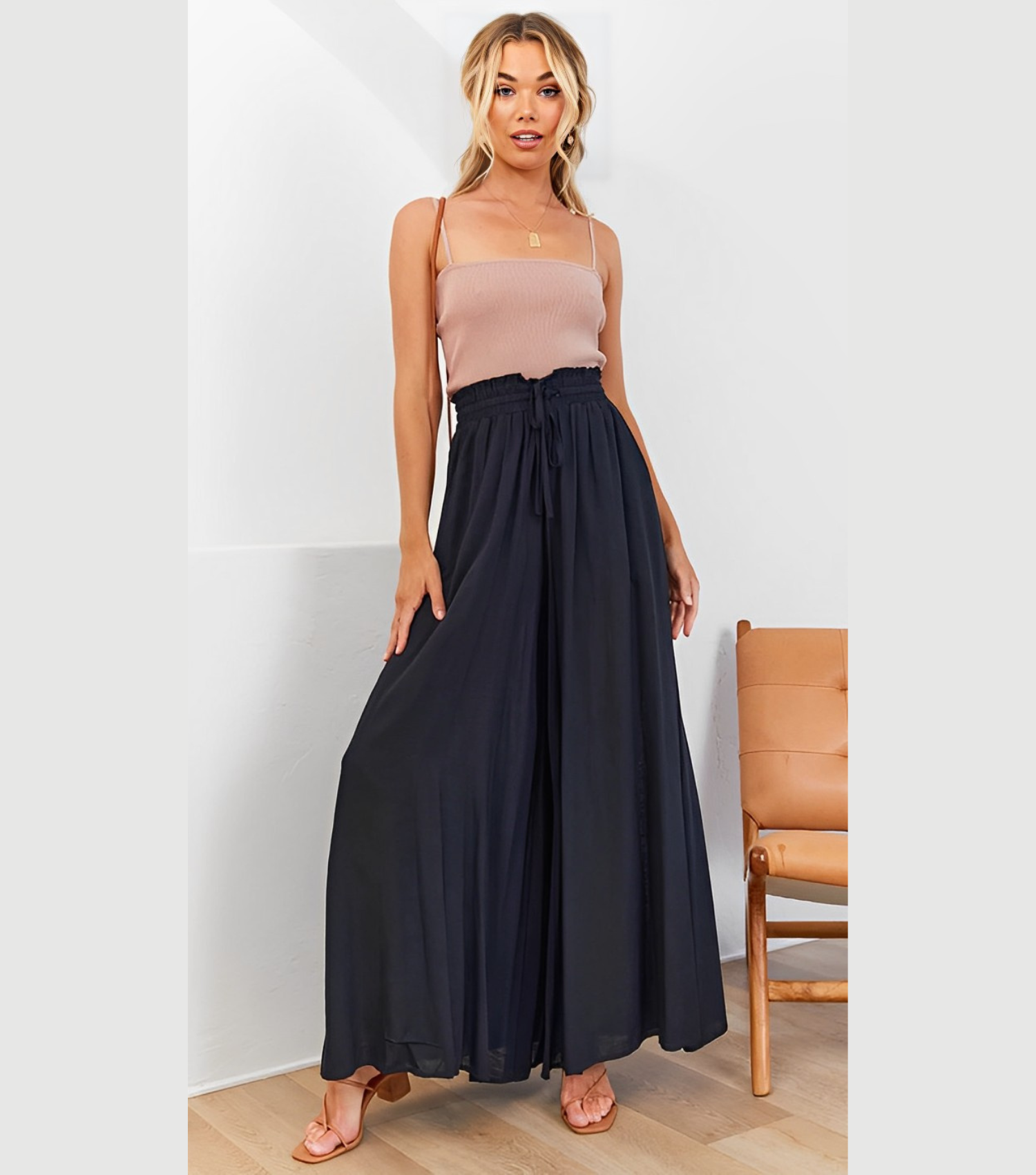 Damen Palazzo-Hose mit hohem Bund und weitem Bein
