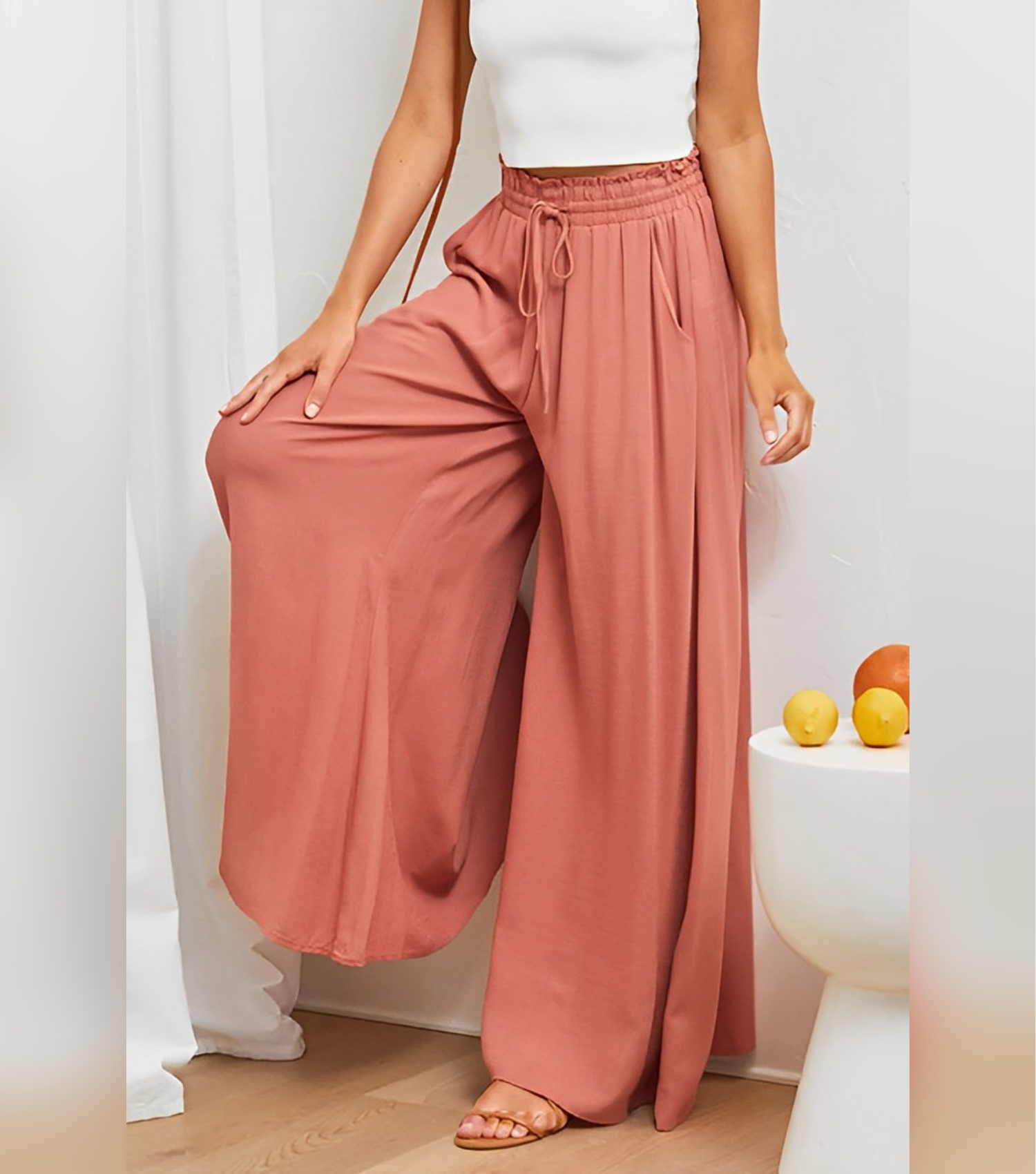 Damen Palazzo-Hose mit hohem Bund und weitem Bein
