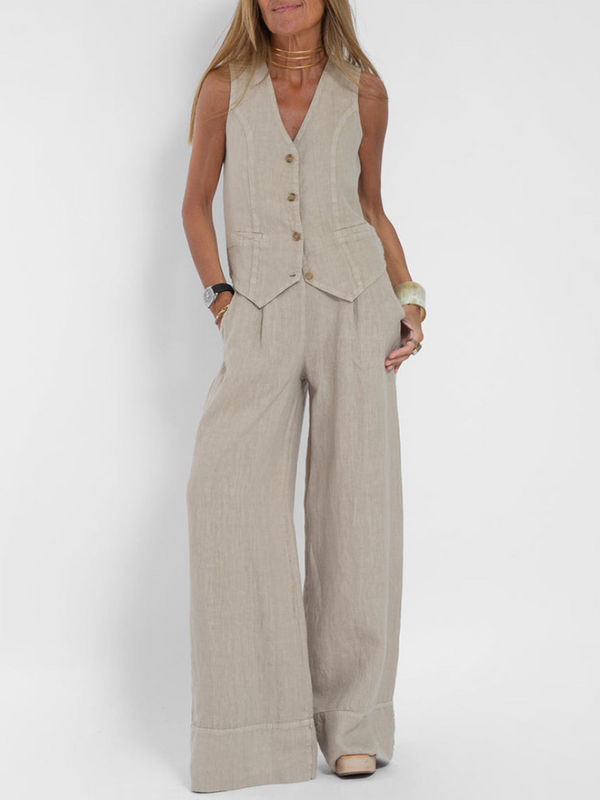 Damen-Set aus Leinenweste und weit geschnittener Hose