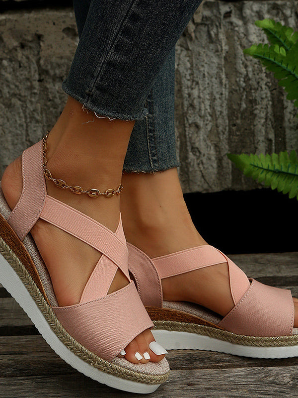 Damen Keilsandalen mit Kreuzriemen und Knöchelriemen