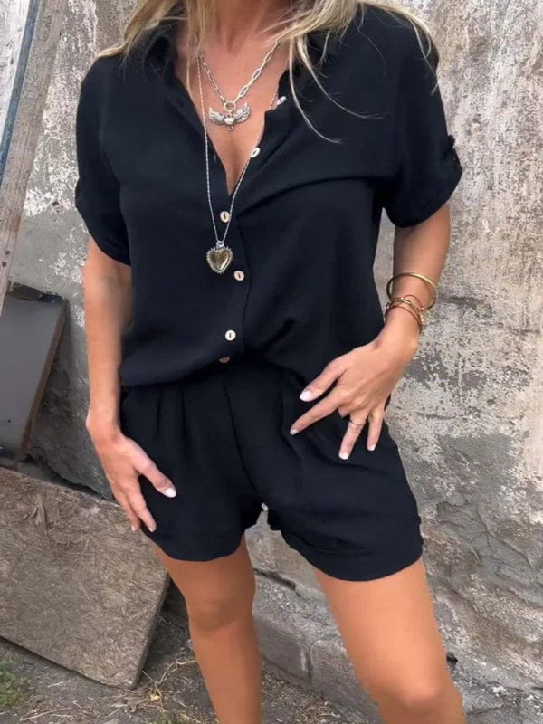 Zweiteiliges Set aus Leinenhemd und Shorts für Damen