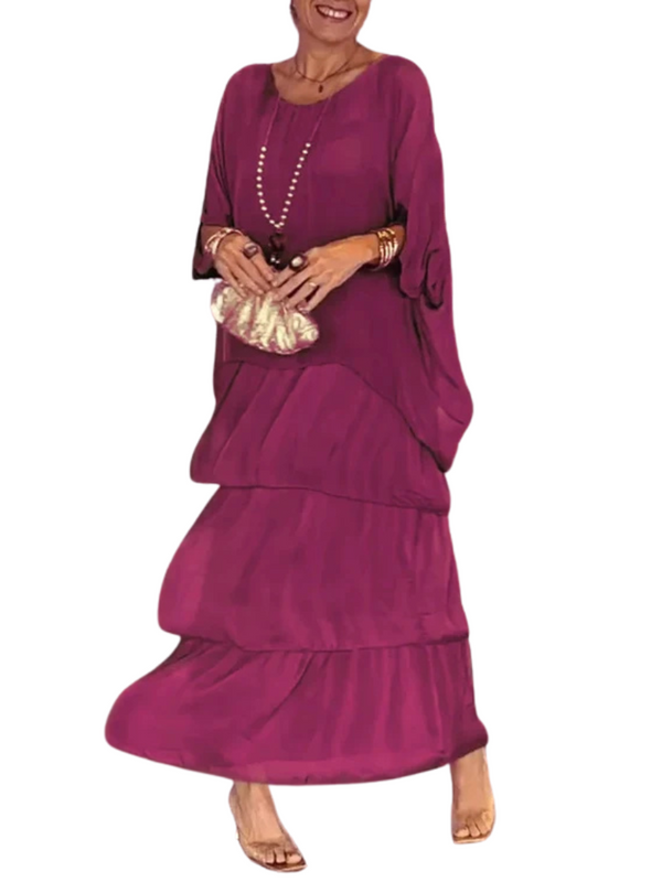 Damen-Maxikleid mit Stufen und Rundhalsausschnitt