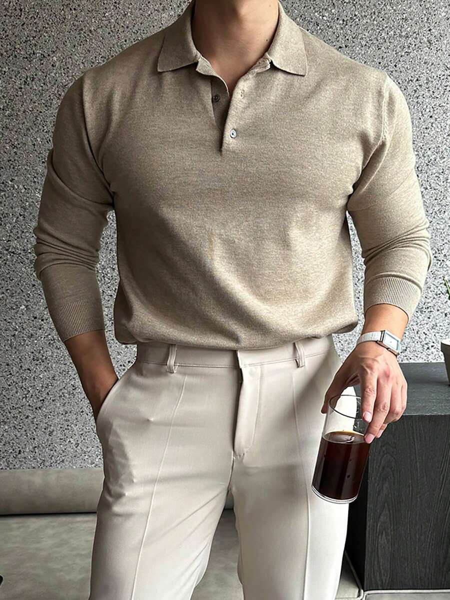 Langärmeliges gestricktes Poloshirt für Männer