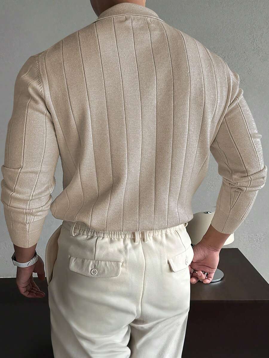 Langärmeliges gestricktes Poloshirt für Männer