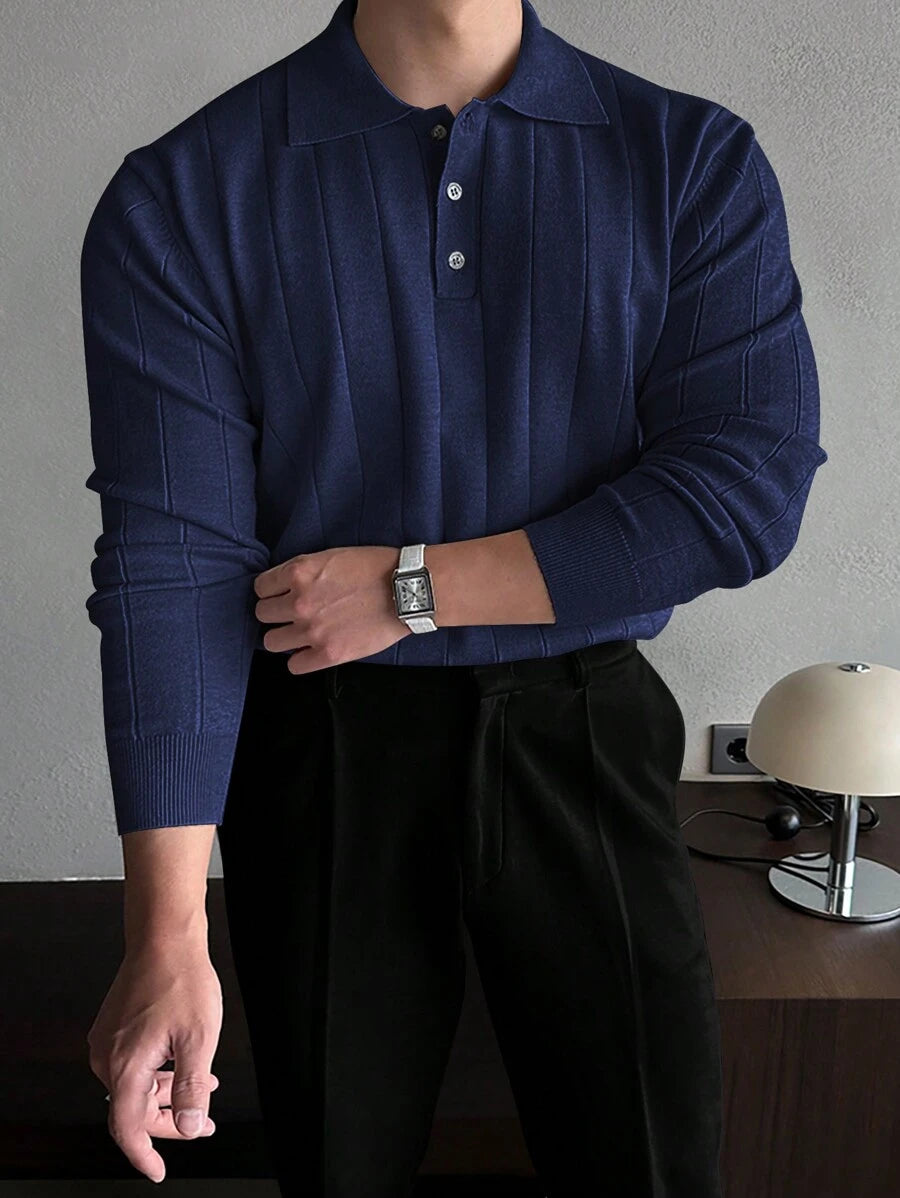 Langärmeliges gestricktes Poloshirt für Männer