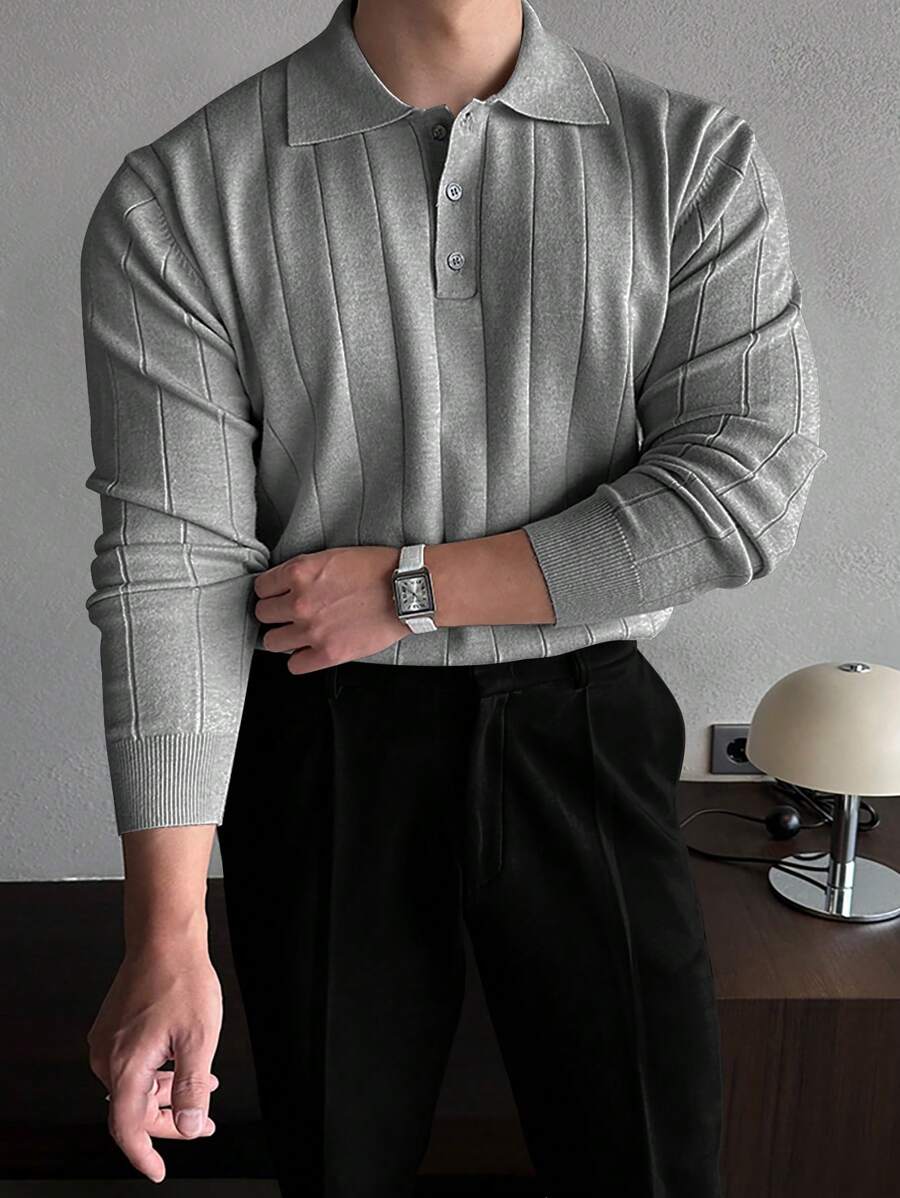 Langärmeliges gestricktes Poloshirt für Männer