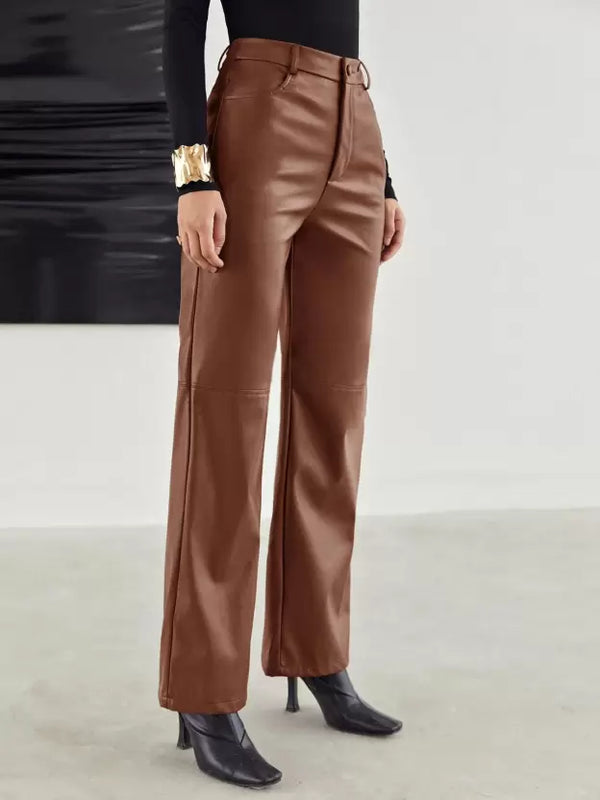 Hoch taillierte vegane Lederhose für Damen