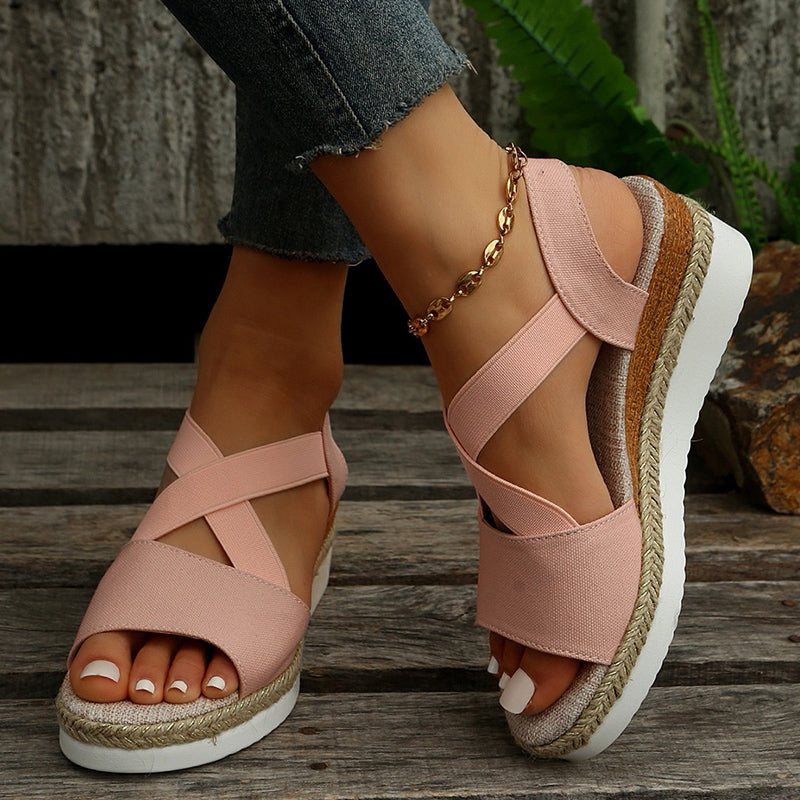 Damen Keilsandalen mit Kreuzriemen und Knöchelriemen