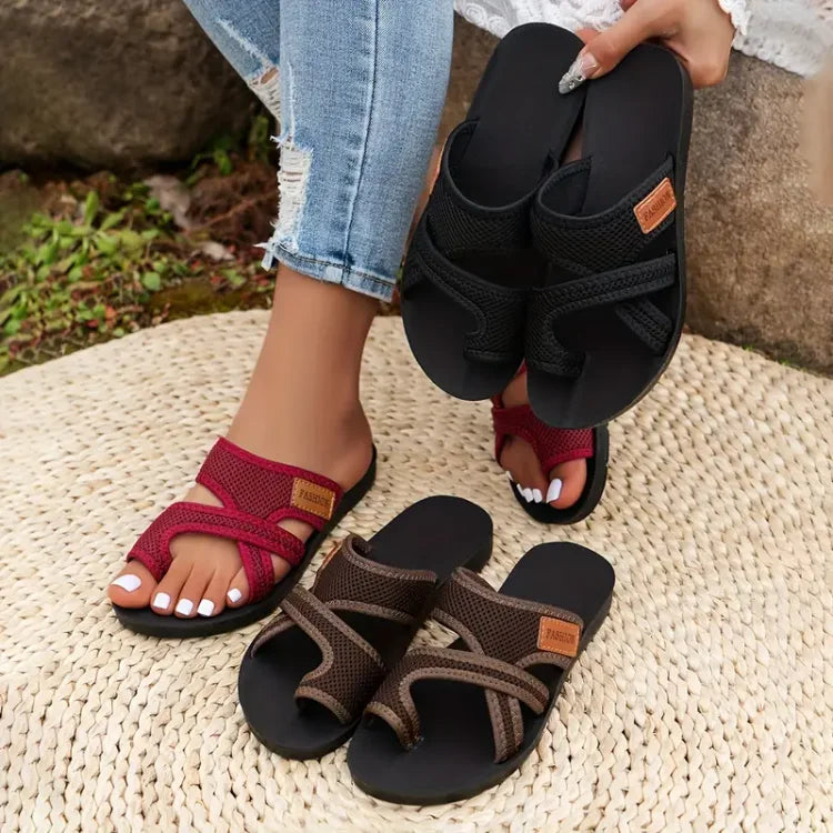 Damen Sommer-Slip-on-Sandalen mit Mesh-Riemen