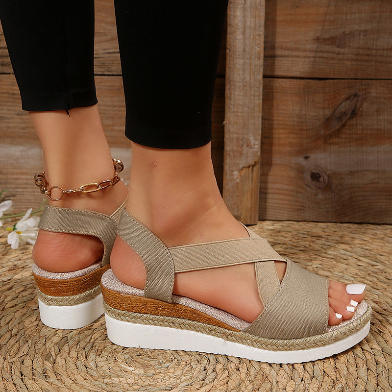 Damen Keilsandalen mit Kreuzriemen und Knöchelriemen