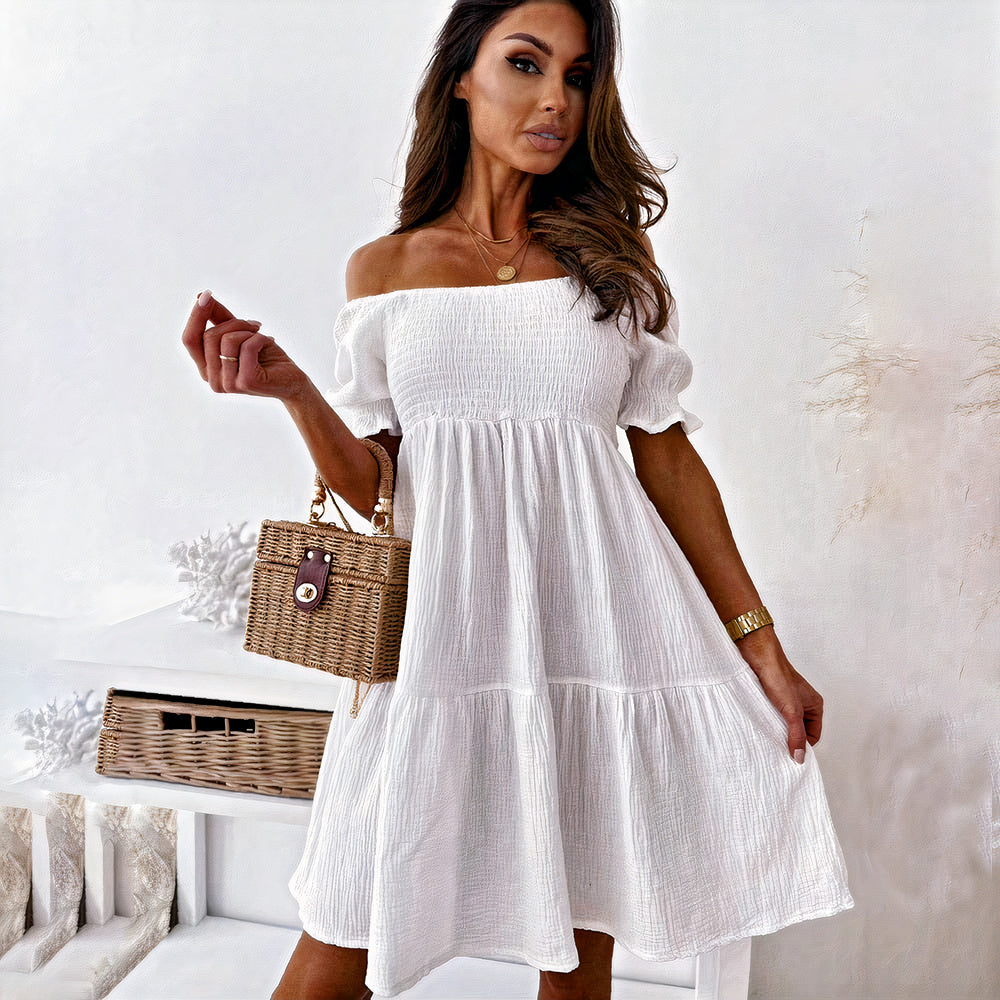 Damen Minikleid mit Off-Shoulder und Stufenrock
