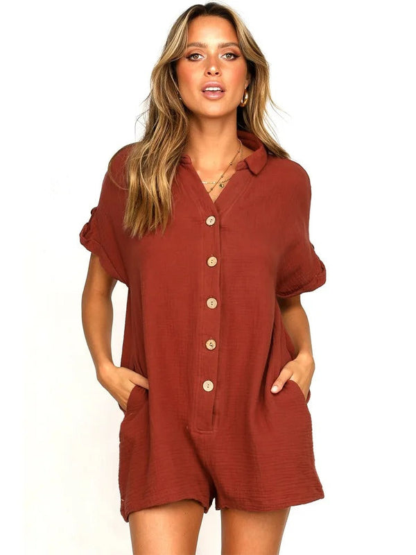 Kurzarm-Jumpsuit mit Kragenausschnitt für Damen