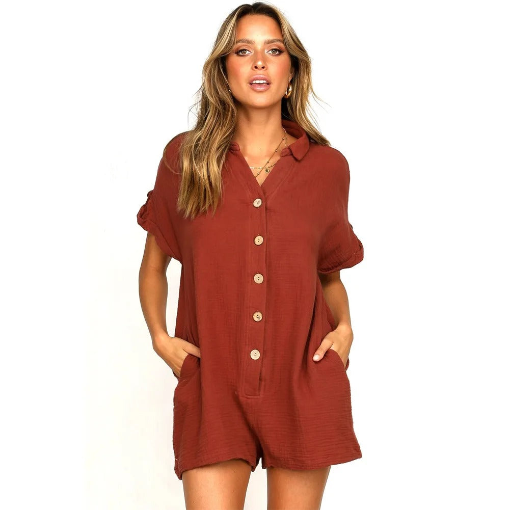 Kurzarm-Jumpsuit mit Kragenausschnitt für Damen