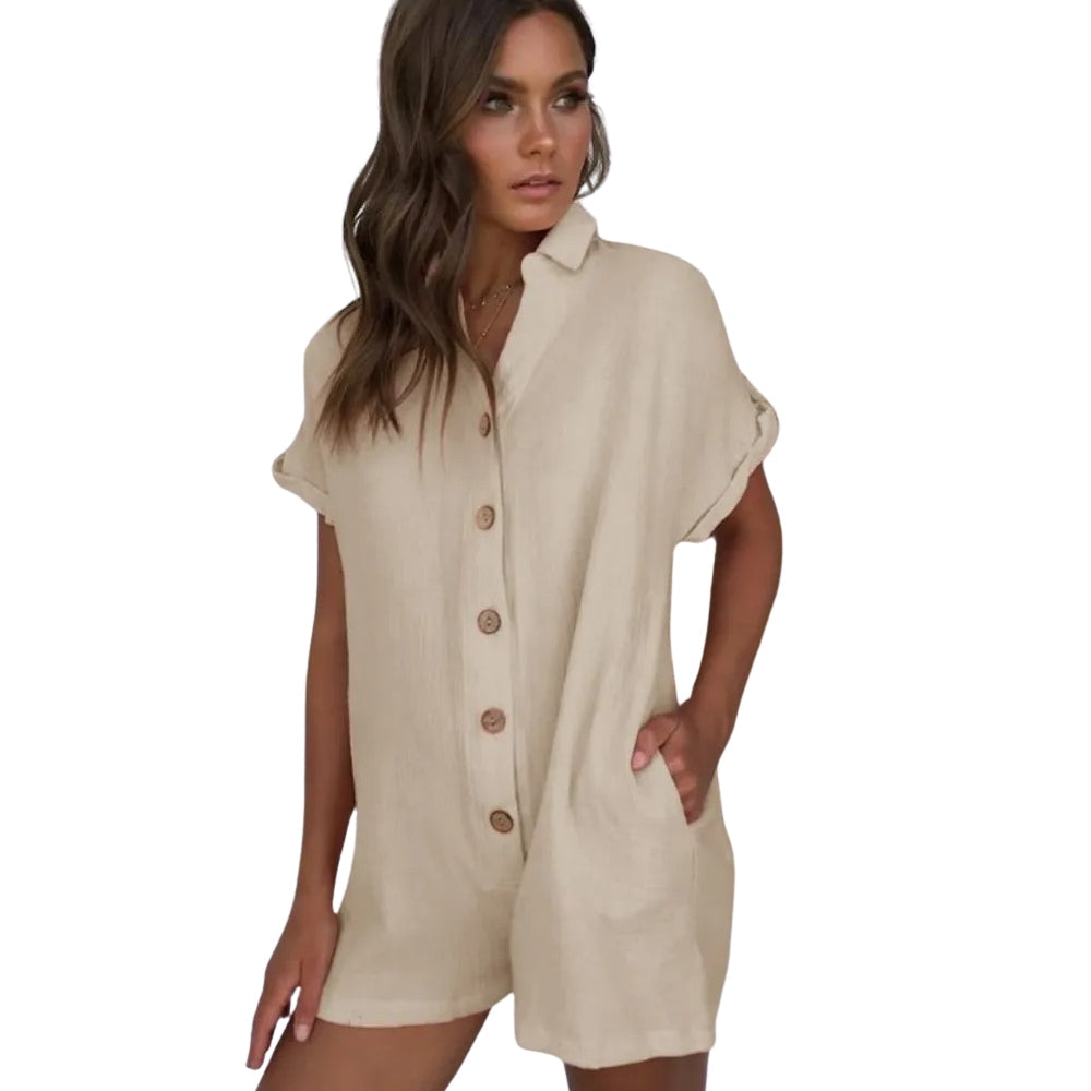 Kurzarm-Jumpsuit mit Kragenausschnitt für Damen