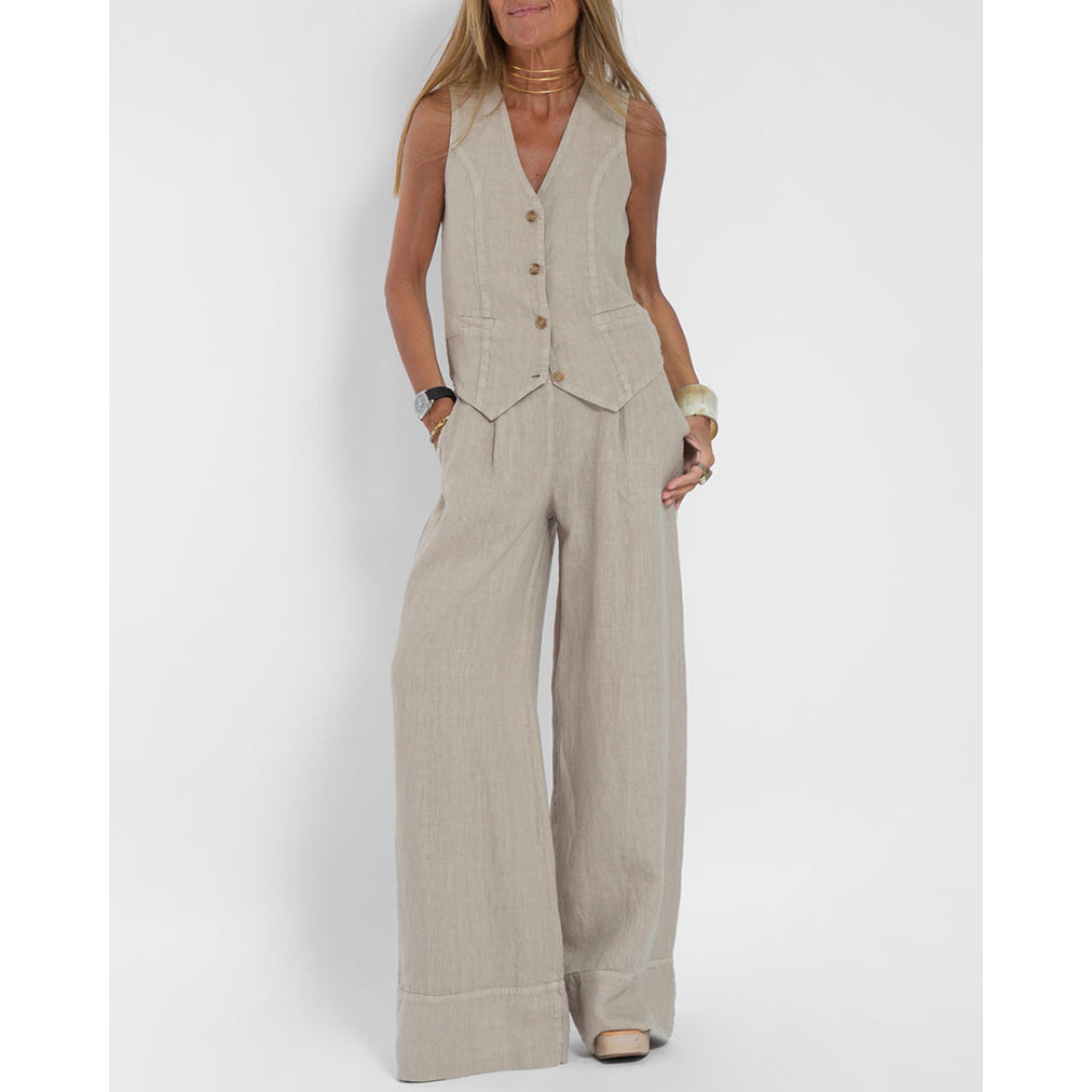 Damen-Set aus Leinenweste und weit geschnittener Hose