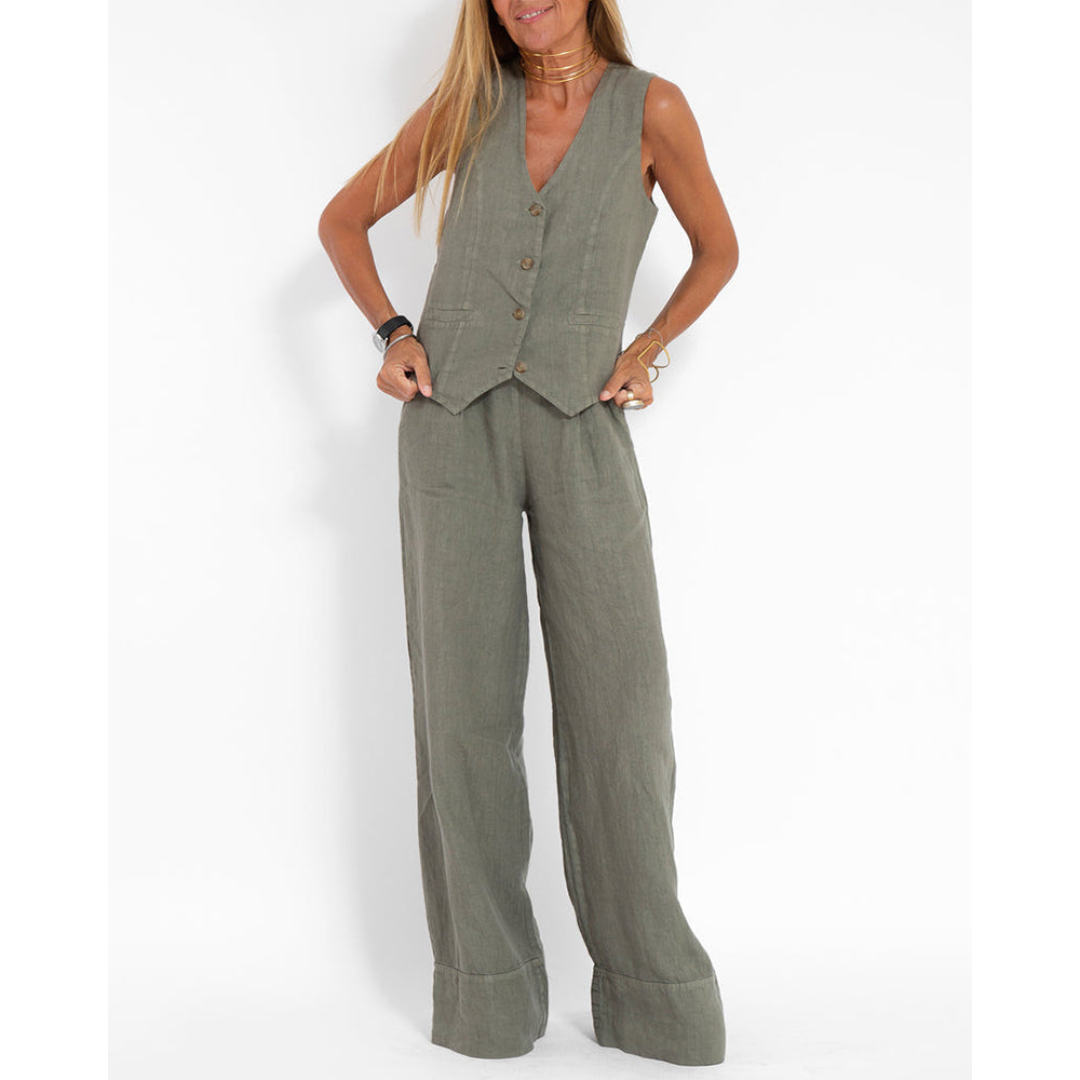 Damen-Set aus Leinenweste und weit geschnittener Hose