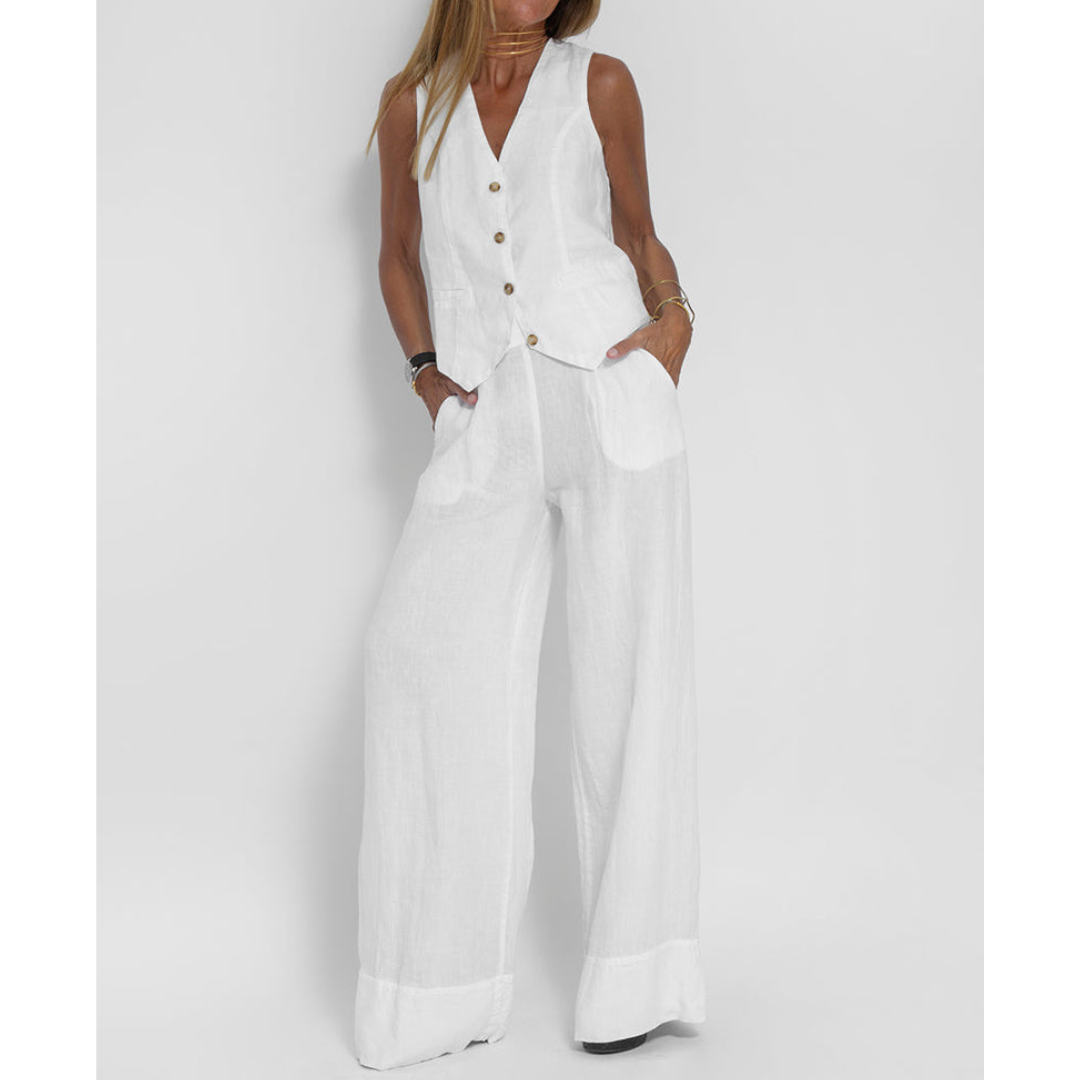 Damen-Set aus Leinenweste und weit geschnittener Hose