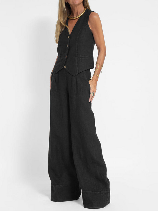 Damen-Set aus Leinenweste und weit geschnittener Hose
