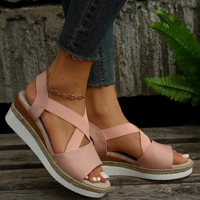 Damen Keilsandalen mit Kreuzriemen und Knöchelriemen