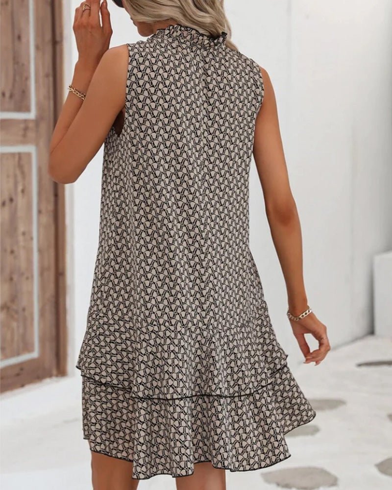 Ärmelloses Minikleid für Damen mit Stufenrock und Bindedekolleté