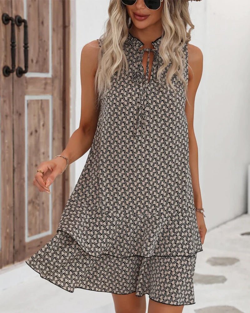 Ärmelloses Minikleid für Damen mit Stufenrock und Bindedekolleté