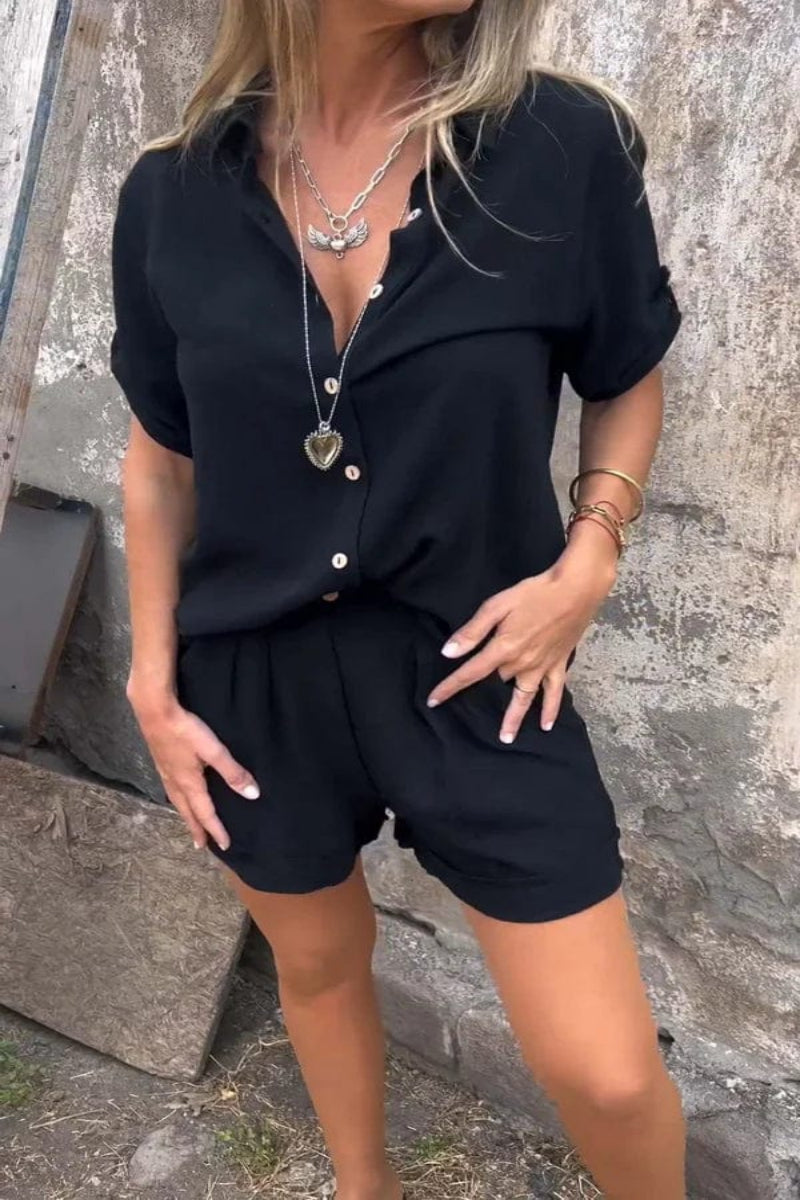 Zweiteiliges Set aus Leinenhemd und Shorts für Damen